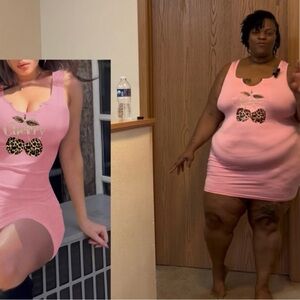 New! Pink Sleeveless Dress with Leopard Print Detail